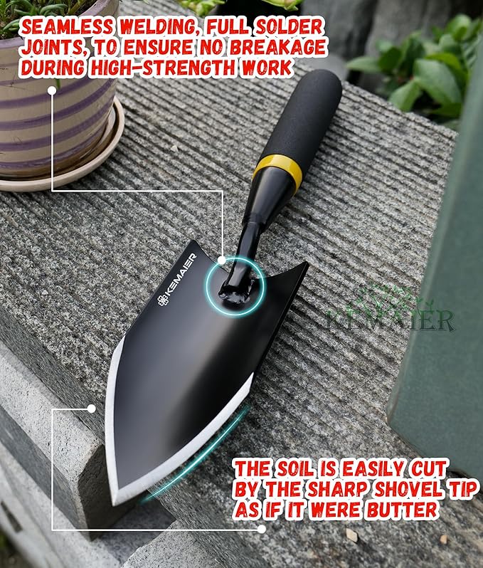 Garden Shovel - Heavy Duty Gardening Hand Trowel, Carbon Steel Garden Trowel with Rubberized Handle, Trowel Garden Tool for Diligent Farmer Soil Planting Digging Transplanting-VerdiqueGarden