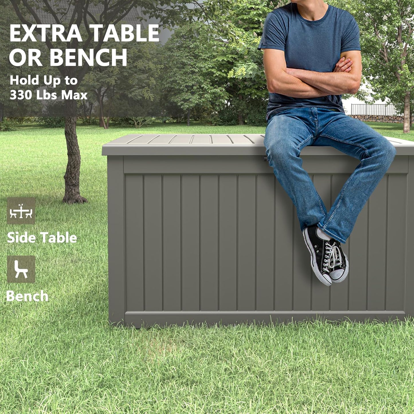 Outdoor Storage Box, 230 Gallon Deck Box, Waterproof and UV Resistant Large Resin Storage Bin, Organization and Storage for Patio Furniture, Outdoor Cushions, Garden Tools, Lockable-VerdiqueGarden