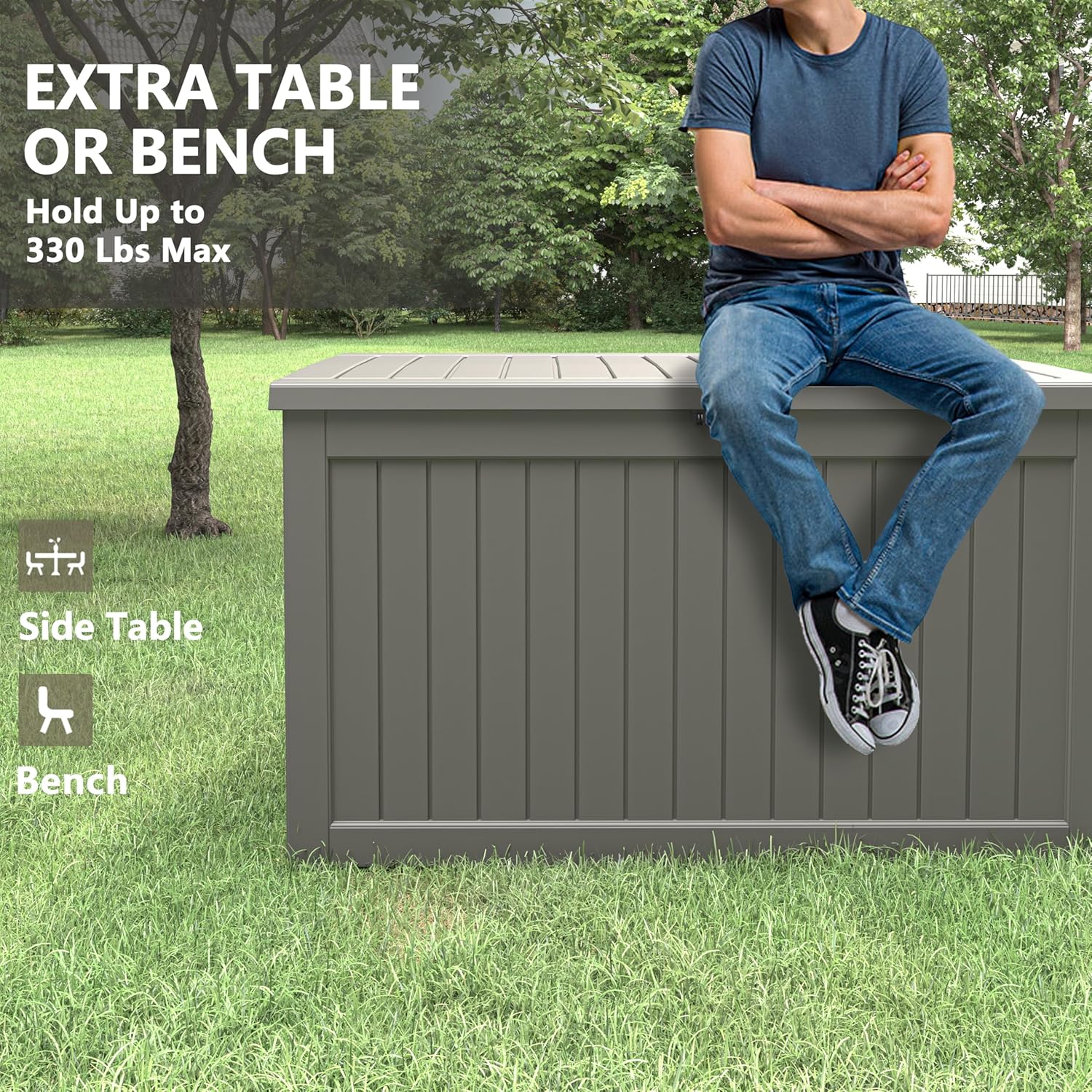 Outdoor Storage Box, 230 Gallon Deck Box, Waterproof and UV Resistant Large Resin Storage Bin, Organization and Storage for Patio Furniture, Outdoor Cushions, Garden Tools, Lockable-VerdiqueGarden