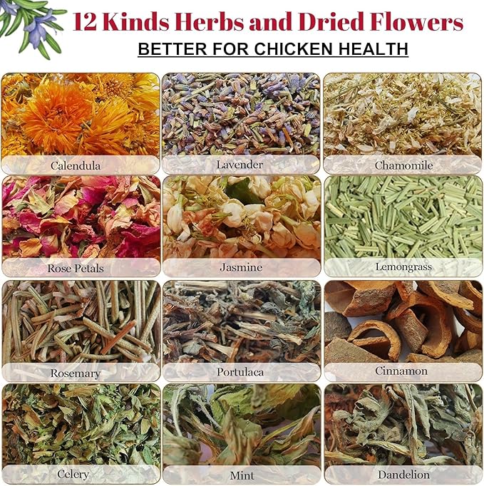 21 oz Chicken Nesting Herbs Flowers - 1.3lb Poultry Blend Herbs 12 Premium Nesting Box Herbs for Chicken Coop Refresher Boost Egg Laying Hens Herb Supplement for Backyard-VerdiqueGarden