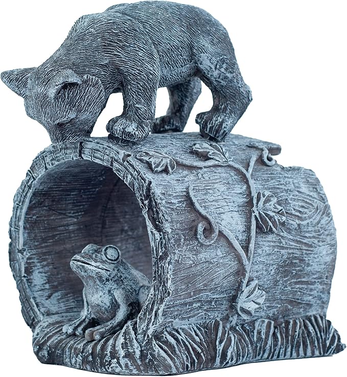 Gutter Downspout Extension - Downspout Splash Block - Downspout Diverter Garden Statue (Playful Chasing Kitty and Frog)-VerdiqueGarden