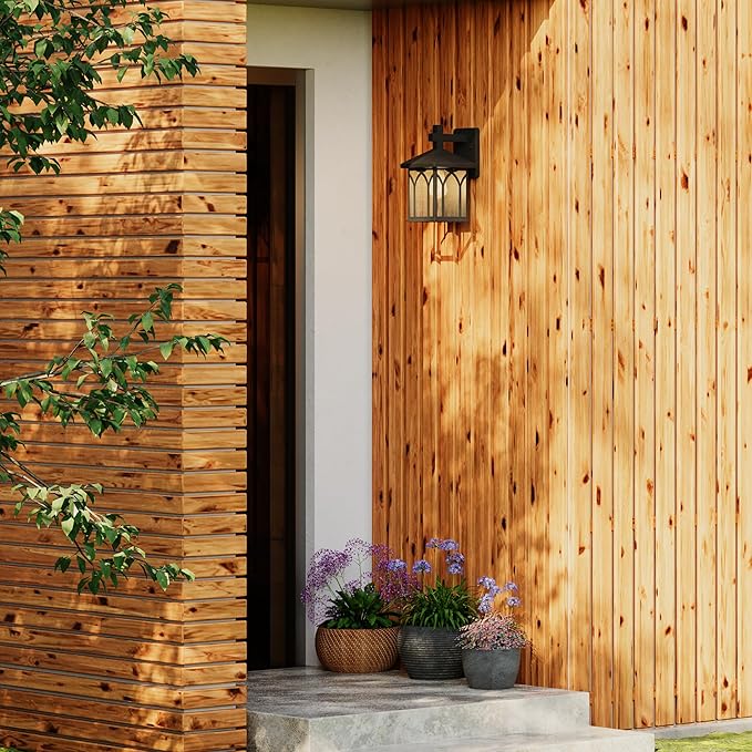 Inlight 11 4/5" High Black Finish and Seeded Glass Outdoor Wall Lantern (Set of 2), Bulb Not Included, IN-0603-1-BK-VerdiqueGarden