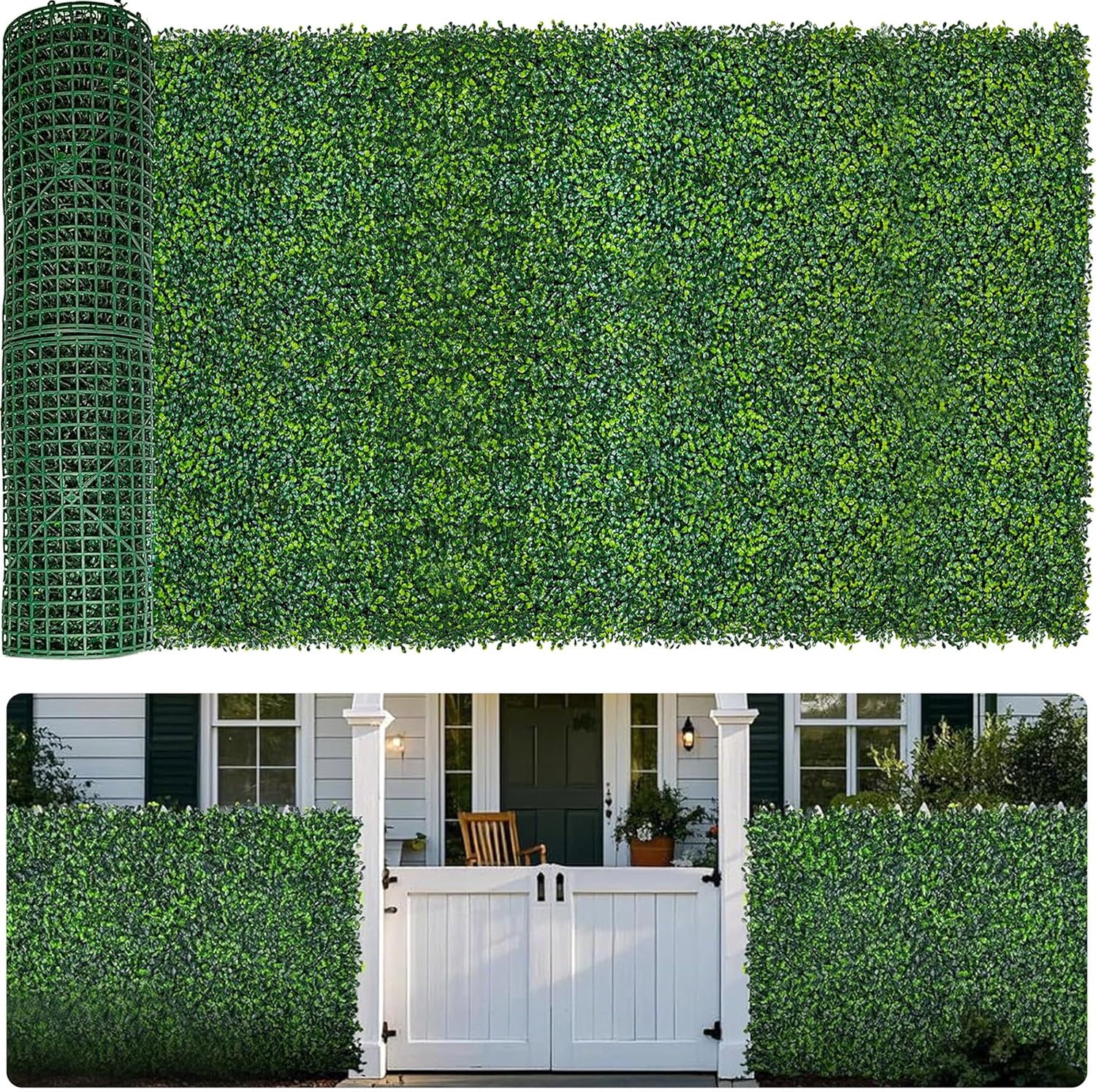 Artificial Boxwood Roll,120x40 in (34 sqft) UV-Anti Faux Ivy Boxwood Hedge Leaf Grass Wall for Patio Balcony Privacy, Garden, Backyard Greenery Wall Backdrop and Fence Decor-VerdiqueGarden