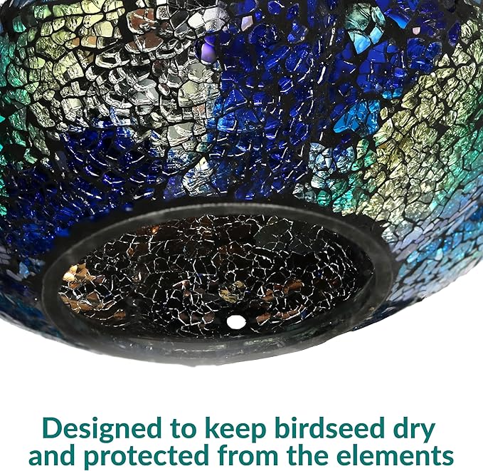 Sunnydaze 10-Inch Glass Mosaic Hanging Bird Feeder for Outdoors - Fly-Through Wild Bird Feeder - Indigo Flower Mosaic-VerdiqueGarden