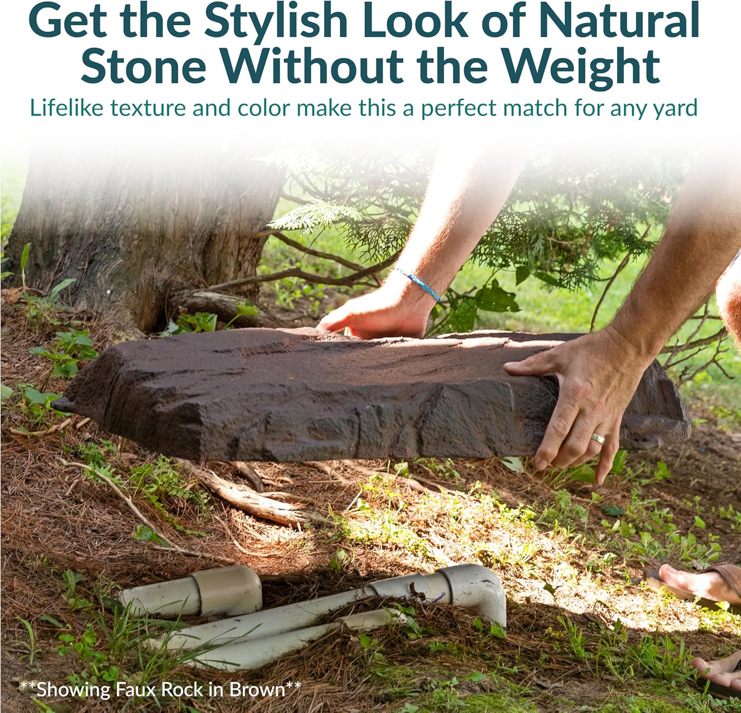 Sunnydaze 3.5” H Polyresin Faux Landscape Rock Cover - Lightweight Fake Rock Well Pump Cover for Outside - Sand-VerdiqueGarden