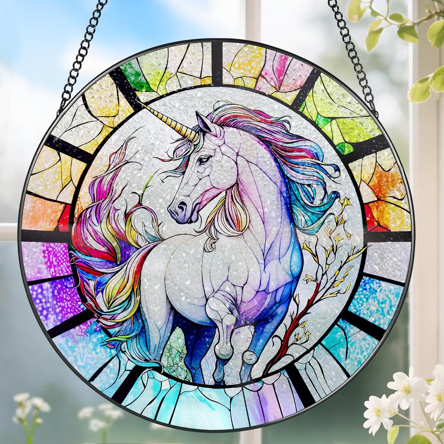 Stained Glass Window Hanging, Stained Glass Suncatcher, Unicorn Sun Catcher, Window Decor, Unicorn Gift, Gifts for Mothers Day, Christmas or Birthday Gift, Gifts for Her Mom Grandmother Daughter-VerdiqueGarden
