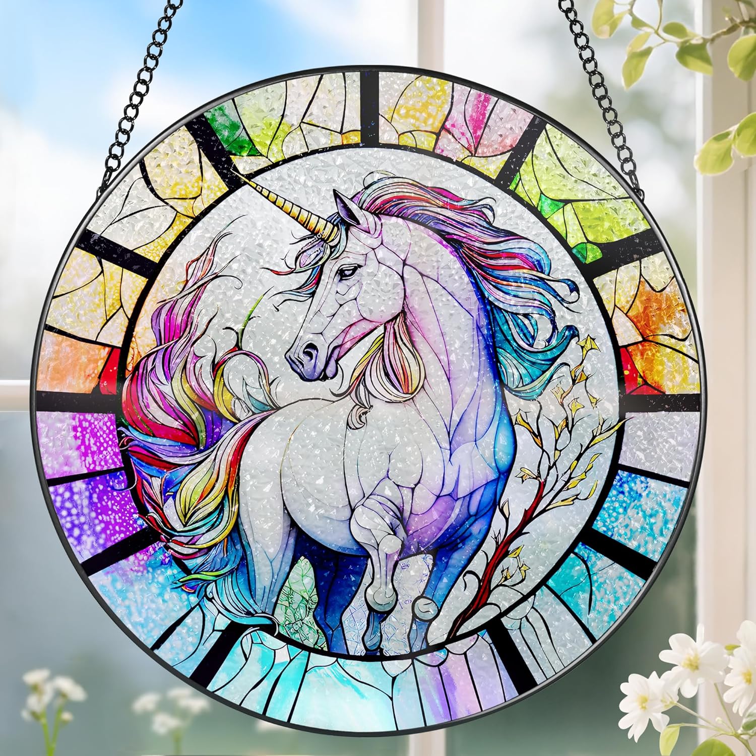 Stained Glass Window Hanging, Stained Glass Suncatcher, Unicorn Sun Catcher, Window Decor, Unicorn Gift, Gifts for Mothers Day, Christmas or Birthday Gift, Gifts for Her Mom Grandmother Daughter-VerdiqueGarden
