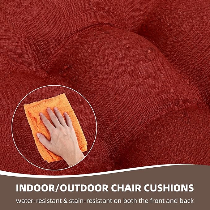 RACE LEAF Patio Chair Cushions 19x19 4 Pack, Thickened Outdoor Seat Cushions Water Resistant Stain Resistant Non-Slip Ties (Red)-VerdiqueGarden