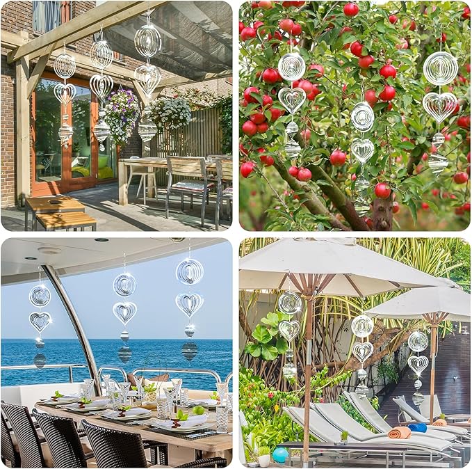 Bird Deterrents for Outside, Reflective 3D Stainless Steel Wind Spinners, Garden Decor, Bird Scare Devices to Keep Woodpeckers, Pigeons Away from Your House, Patio, Orchards-VerdiqueGarden