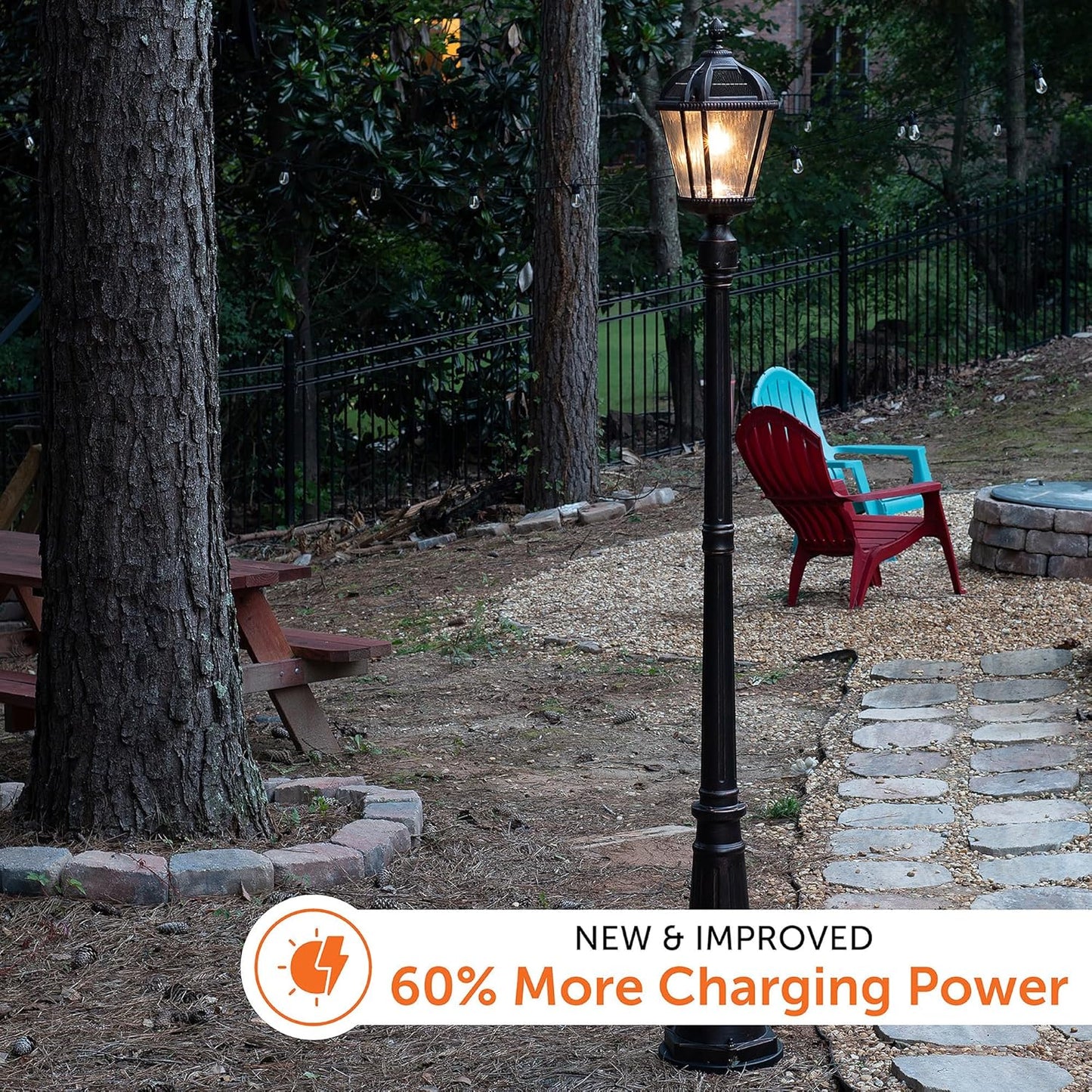 Gama Sonic Outdoor Solar Lamp Post Light, Brushed Bronze Aluminum and Rain Glass Panels, 10-Year Royal Bulb, Warm White LED with Omni-Direction Reflector, 87-inch Height, 98B101 (Upgraded)-VerdiqueGarden