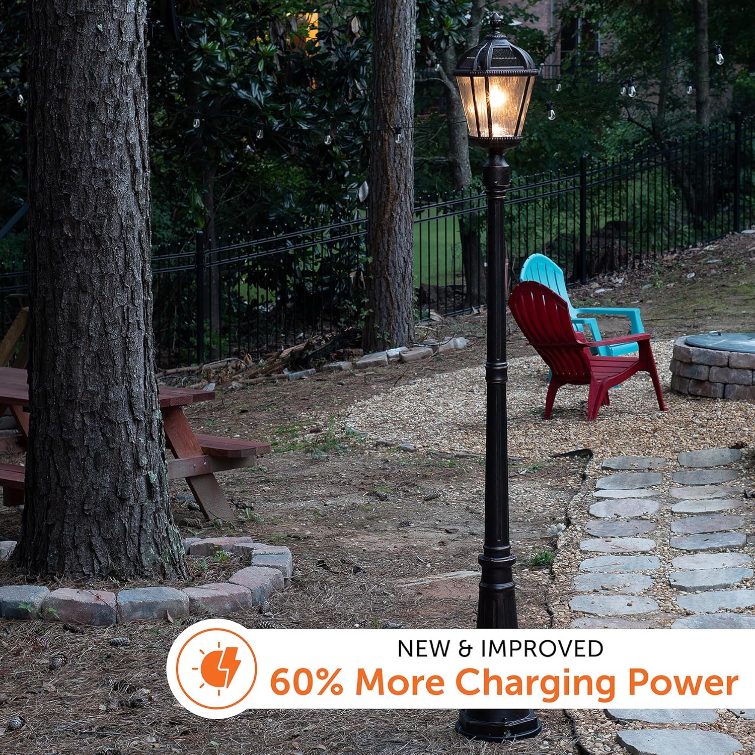 Gama Sonic Outdoor Solar Lamp Post Light, Brushed Bronze Aluminum and Rain Glass Panels, 10-Year Royal Bulb, Warm White LED with Omni-Direction Reflector, 87-inch Height, 98B101 (Upgraded)-VerdiqueGarden