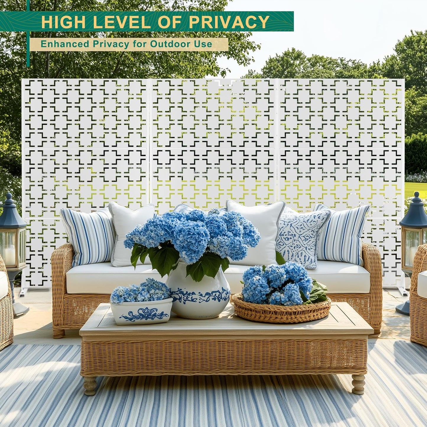 72" H×47" W Metal Privacy Screen Outdoor Privacy Screen Freestanding, Outdoor Privacy Screens and Panels for Patio Lawn Deck(Consists of 3 Panels)-VerdiqueGarden