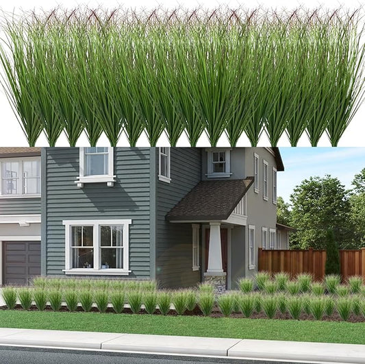 48Pcs Artificial Grass Plants Faux Shrubs Wheat Grass Fake Tall Grass Plants for Outdoor Decor Greenery Stems Weed for Room Indoor Home Decor（Green Red Tail-VerdiqueGarden