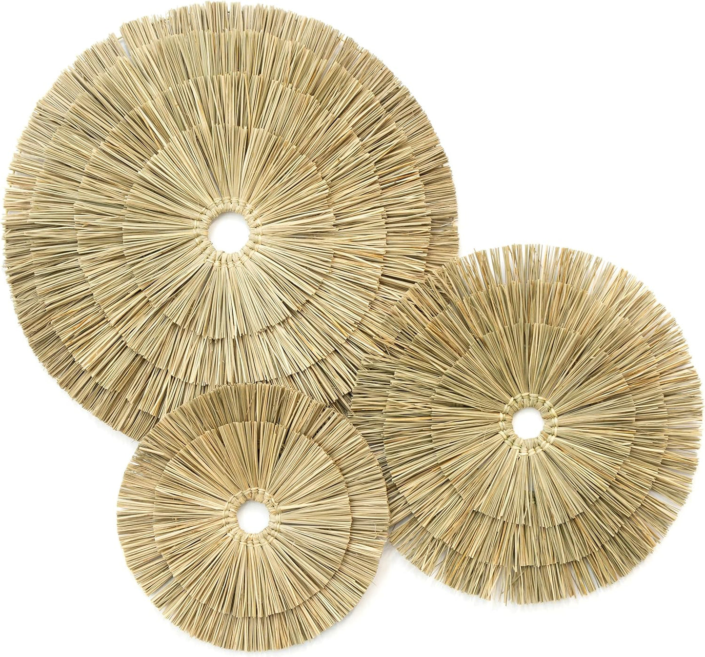 VATIMA Boho Wall Décor – Simple Oversized Wall Basket Décor for Home and Office – Seagrass Wicker Basket Wall Décor Set – 3pcs Flat Baskets – Easy to Hang – Handmade Design – Small/Medium/Large-VerdiqueGarden