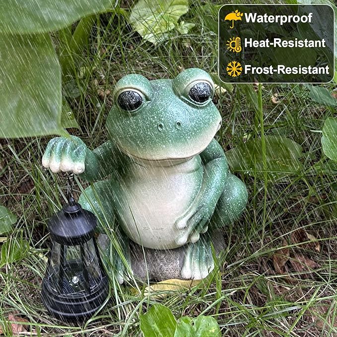 YODY Solar Garden Statues Outdoor Decor- Yard Decorations for Patio, Balcony, Backyard, Lawn Ornaments - Frog Figurines with LED Light- Unique Birthday House Warming Gifts for Women, Mom, Dad-VerdiqueGarden