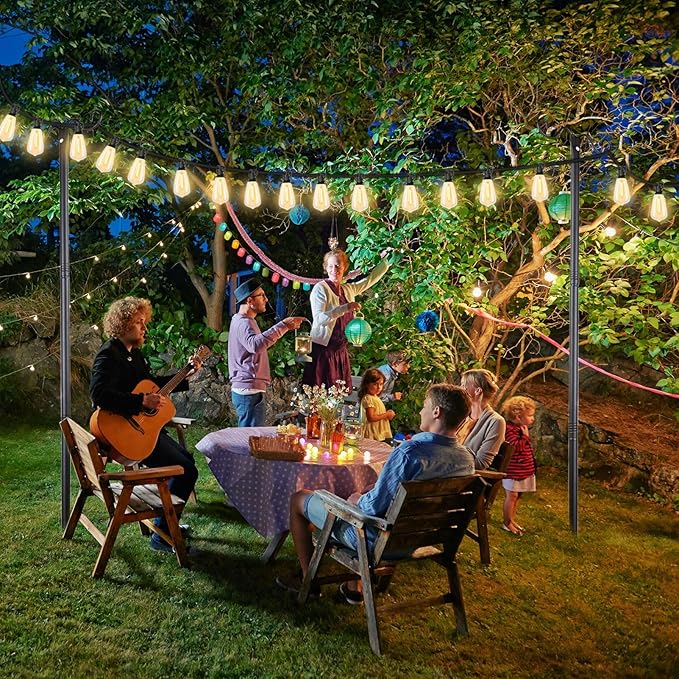 Outdoor String Light Poles, 9FT Metal Patio Light Poles Post for Outside with Fork for Outside Hanging Backyard Garden, Deck Lighting Stand for Parties, Wedding, Halloween Party Decor -2Pack-VerdiqueGarden