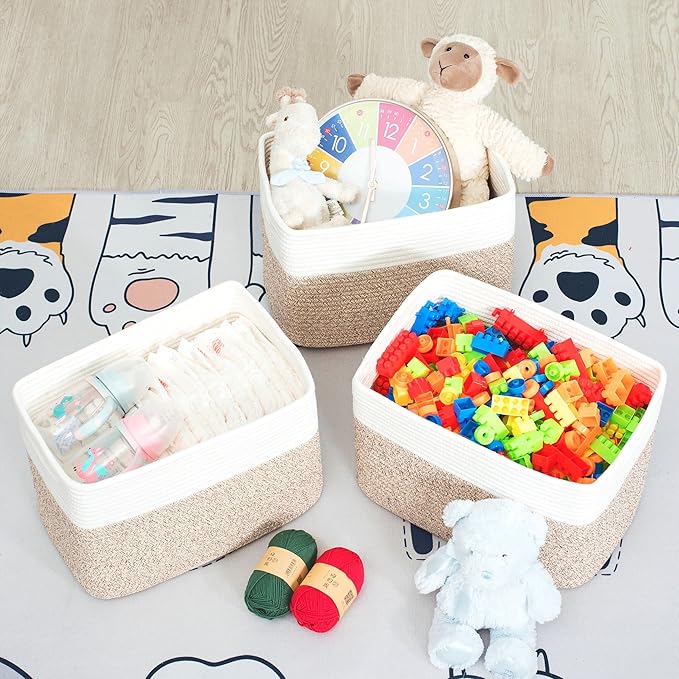 MINTWOOD Design Storage Basket for Shelves, Decorative Baskets for Organizing, Book Basket, Storage Cube Bin Box, Woven Closet Organizer, Pantry Closet and Shoe Basket, Light Brown-VerdiqueGarden