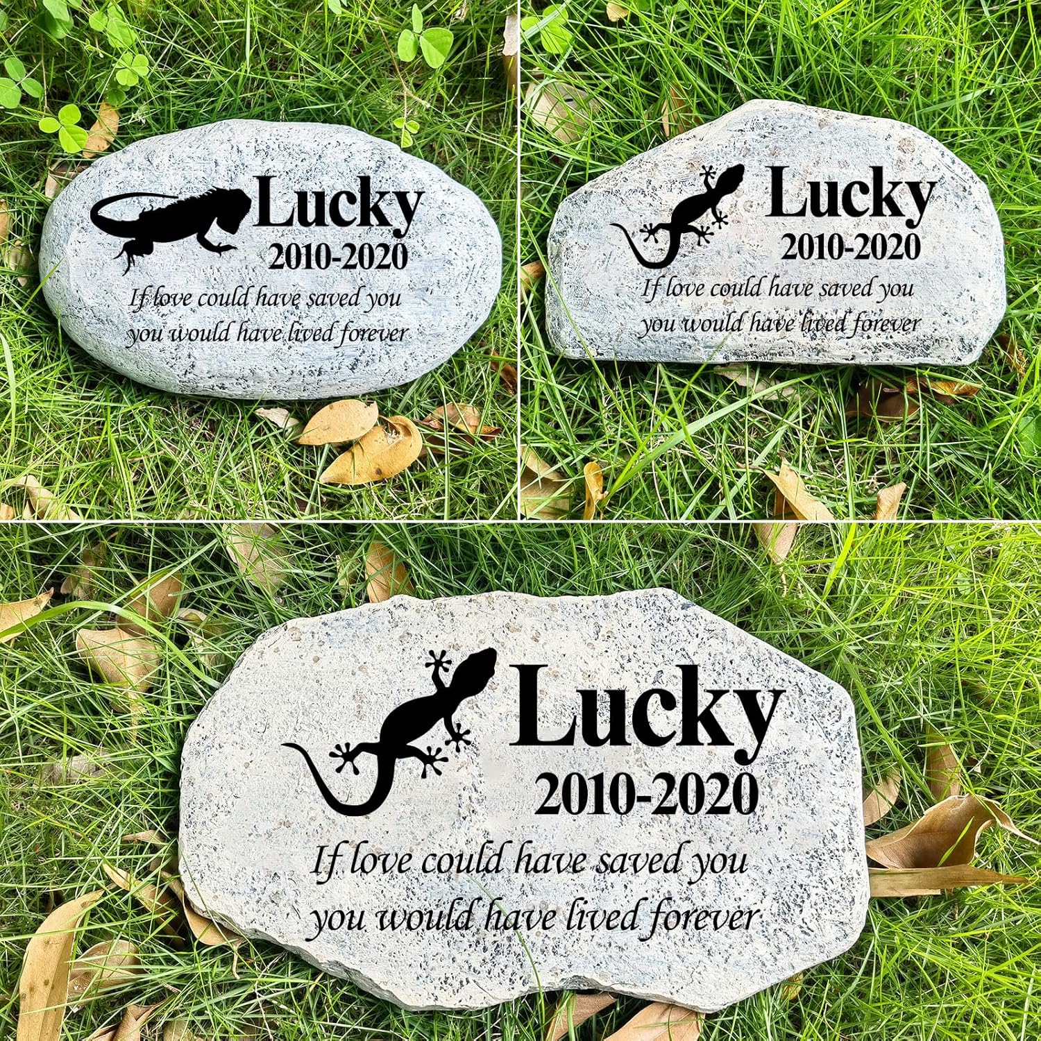 Zatanmulo Personalized Pet Memorial Stone, Garden Memorial Stone Personalized, Gecko Headstone, Lizard Tombstone, Memorial Plaque Outdoor, Garden Stepping Stone (Gecko)-VerdiqueGarden