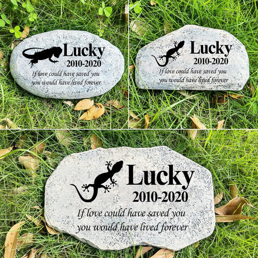 Zatanmulo Personalized Pet Memorial Stone, Garden Memorial Stone Personalized, Gecko Headstone, Lizard Tombstone, Memorial Plaque Outdoor, Garden Stepping Stone (Gecko)-VerdiqueGarden
