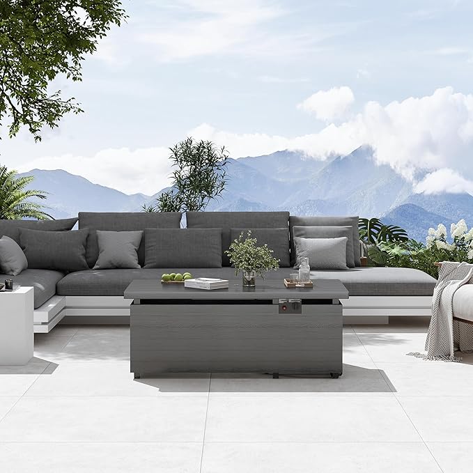 Sundale Outdoor 51 Inch Outdoor Fire Pit Table, 50,000 BTU Rectangle Propane Fire Pit with Glass Wind Guard, Rain Cover, Removable Lid, Matching with Outdoor Furniture Sets, CSA Certified, Gray-VerdiqueGarden