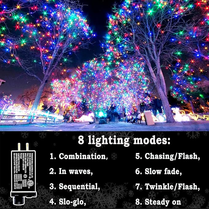 KNONEW Outdoor Christmas Lights 300 LED 99ft String Lights 8 Modes & Time Memory Fairy Light Plug in Waterproof LED String Lights for Xmas Yard Tree Wedding(Multicolor)-VerdiqueGarden