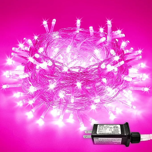 JMEXSUSS 66 Ft Pink Lights for Room Decor, 200 LED Pink String Fairy Christmas Lights Clear Wire Plug in for Bedroom Indoor Outdoor Girl's Room Decorations-VerdiqueGarden