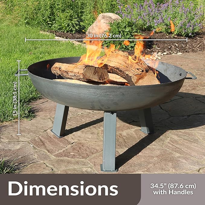 Sunnydaze 30-Inch Cast Iron Heavy-Duty Fire Pit for Outside - Wood-Burning Outdoor Fire Pit Bowl with Handles - Steel Finish-VerdiqueGarden
