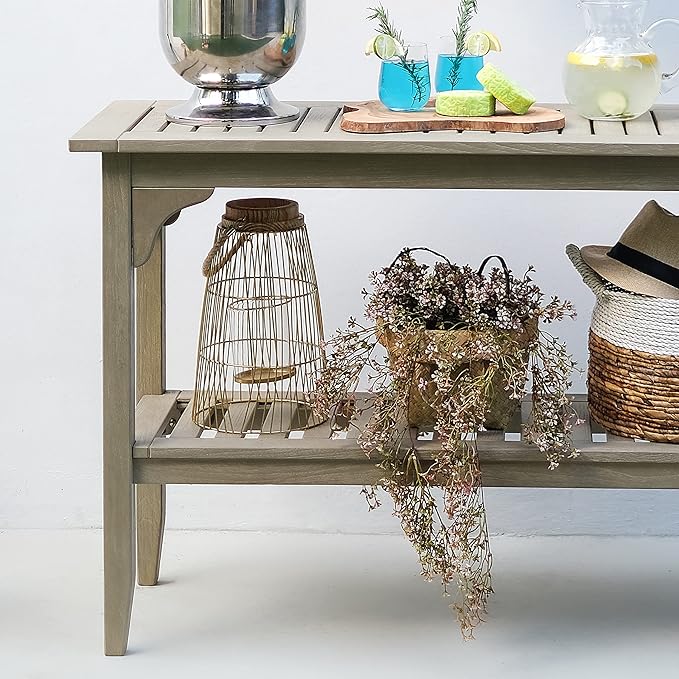 Cambridge Casual Teak Auburn Outdoor Console Table, Solid Indonesian Teak Wood in Weathered Gray Finish, Stylish and Durable Patio Accent or Plant Table for Porch, Deck, Garden, or Outdoor Entryway-VerdiqueGarden