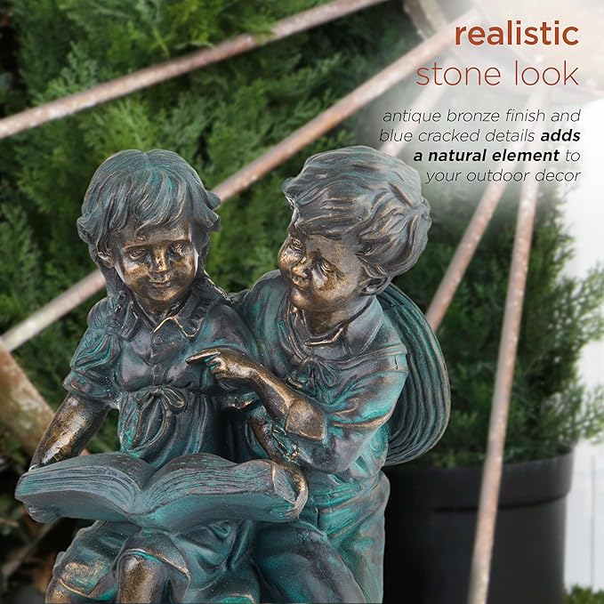 Alpine Corporation 15" Tall Indoor/Outdoor Girl and Boy Reading Together Statue Yard Art Decoration-VerdiqueGarden