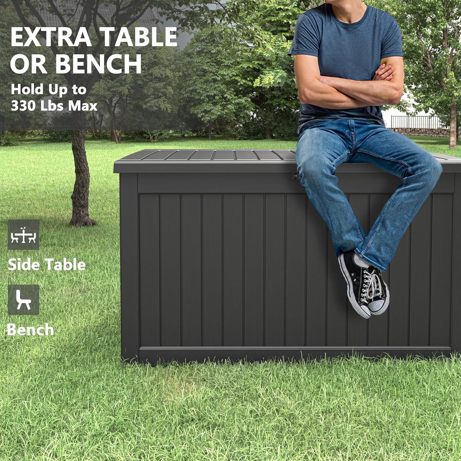 230 Gallon Outdoor Storage Box, Deck Box Resin Waterproof and UV Resistant Lightweight Deck Box for Garden Tools, Pool Supplies Organization-VerdiqueGarden