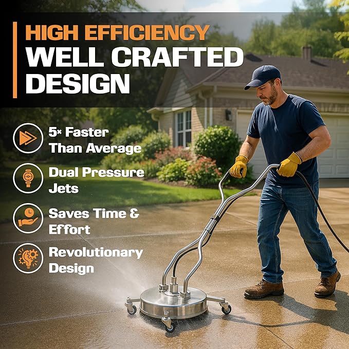 EDOU Dual 24" Pressure Washer Surface Cleaner - Surface Cleaner with Wheels - Heavy Duty Composite, 4,500 PSI Max Working Pressure - Includes 3/8 Inch Quick Connector Kit and Teflon Tape-VerdiqueGarden