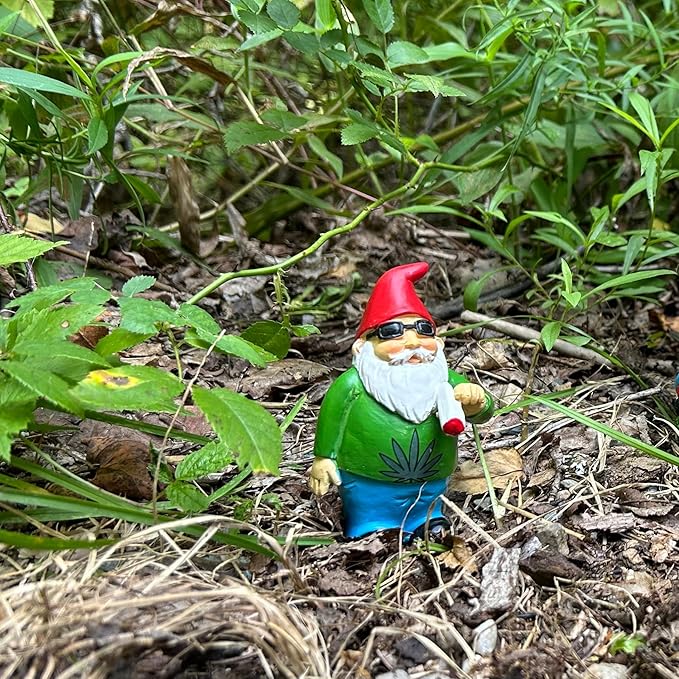 Gnometastic Mini Gnomes - Smoking Gnome, 3.5 inch Hippie Gnome for Fairy Garden, Indoor Outdoor Funny Garden Gnomes Decoration for Yard, Planter, Lawn Ornament, Patio and Home Decor-VerdiqueGarden
