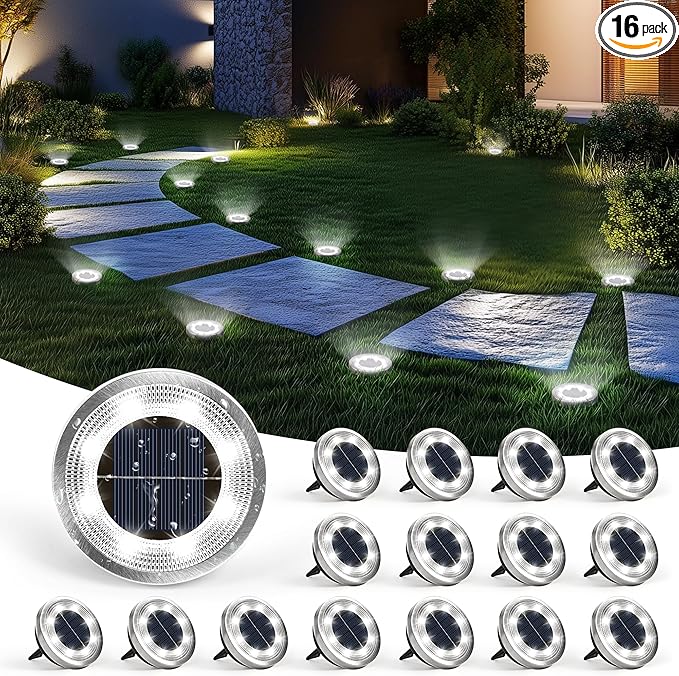 SOLPEX 16 Pack Solar Ground Lights Outdoor Waterproof, Solar Powered Pathway Lights, Landscape Lighting for Garden Walkway Driveway Backyard Decor (Cool White)-VerdiqueGarden