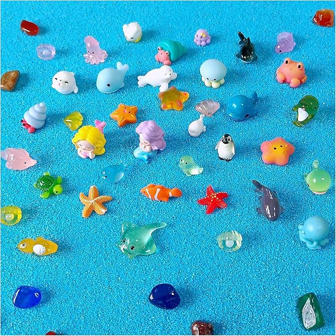 100 Pcs Ocean Mini Resin Animals Figures, Tiny Plastic Sea Creatures Figurines to Hide Miniature Fairy Garden Decorations Accessories-VerdiqueGarden