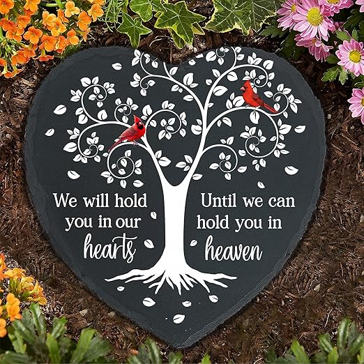 Cardinal Memorial Slate Stone - Hold You in Our Hearts, Memorial Plaque Sympathy Gifts for Loss of Loved One, Memorial Gifts for Loss of Father, Mother, Brother Garden Slate Stone TNA6-VerdiqueGarden