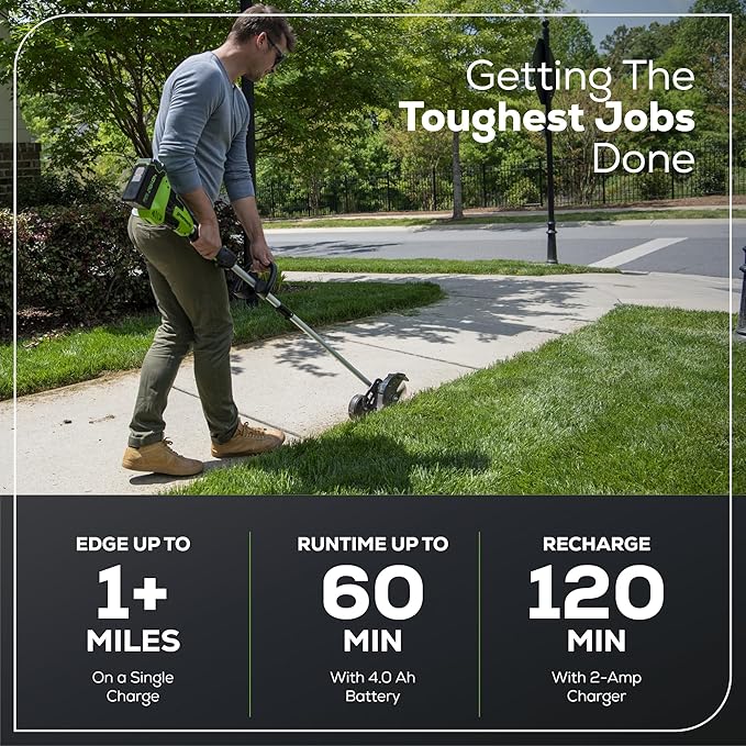 Greenworks 40V 8" Brushless Edger, 4.0Ah USB Battery and Charger Included-VerdiqueGarden