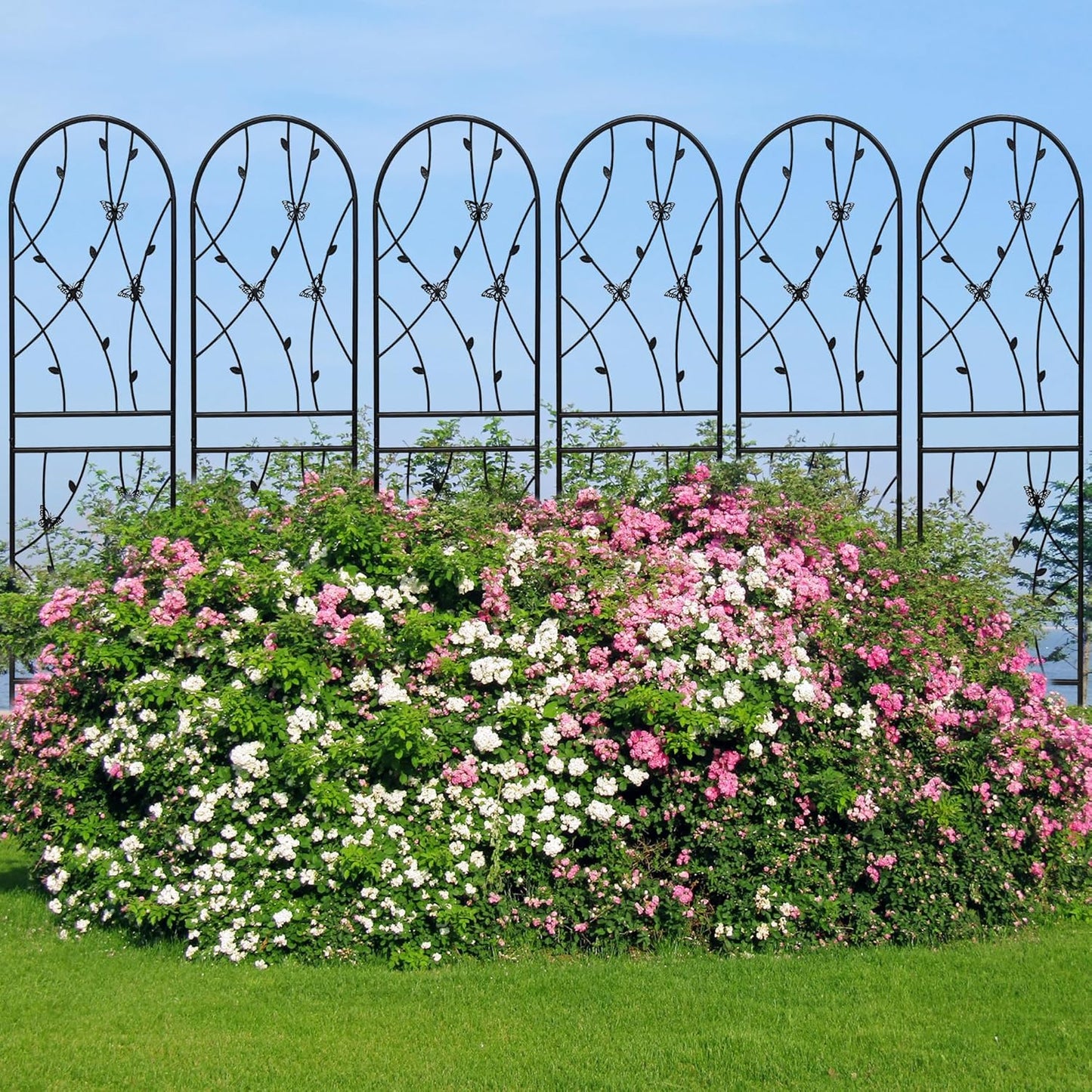 6 Pack Metal Garden Trellis 6FT Outdoor Garden Fence Rustproof Trellis for Climbing Plants Support Roses Flower Lawn Decoration, Black 71" Tall-VerdiqueGarden