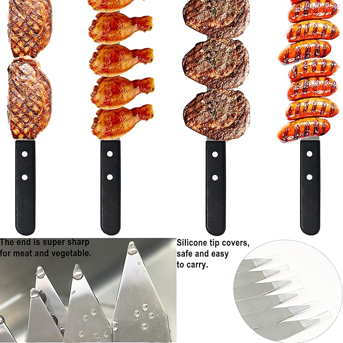 23.6 Inch Long Kabob Skewers, 0.91 Inch Wide, Stainless Steel with Black Wood Handle, 7 Pack-VerdiqueGarden