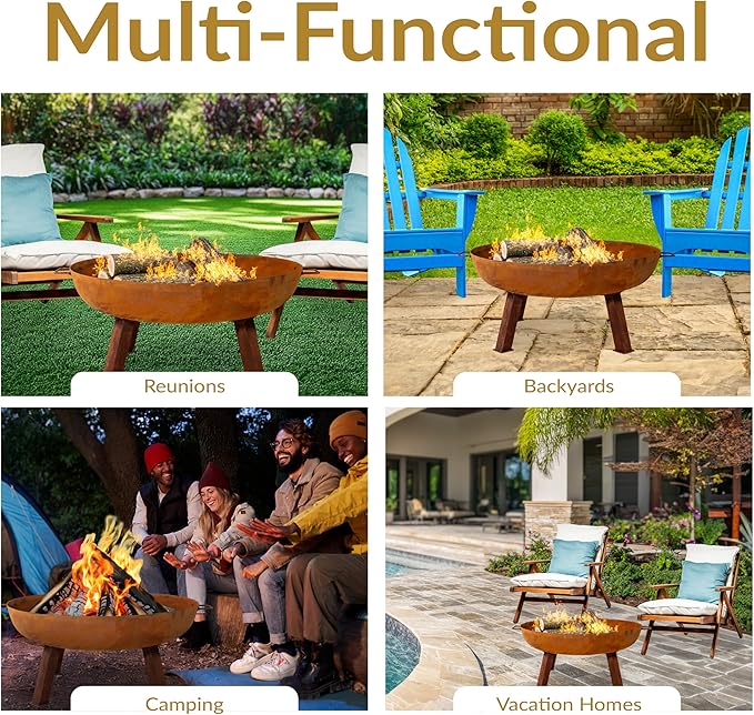 Sunnydaze 34-Inch Cast Iron Heavy-Duty Fire Pit for Outside - Wood-Burning Outdoor Fire Pit Bowl with Handles - Oxidized Finish-VerdiqueGarden