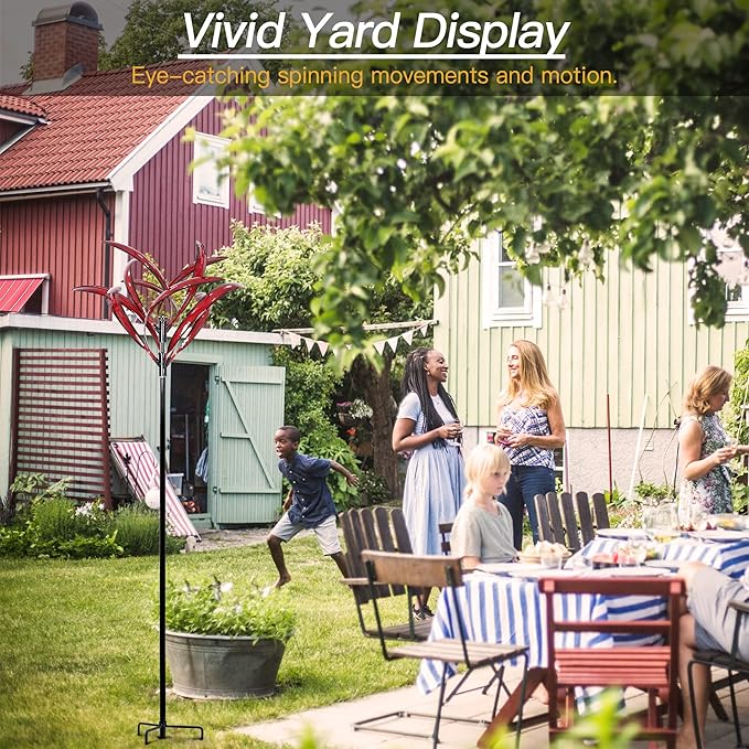 82 inch Wind Spinners Outdoor - Extra Large Metal Wind Sculptures & Spinner with Stake, Big Clearance Windmills for The Yard and Garden, Tall Yard Art Decor-Burgundy Red-VerdiqueGarden