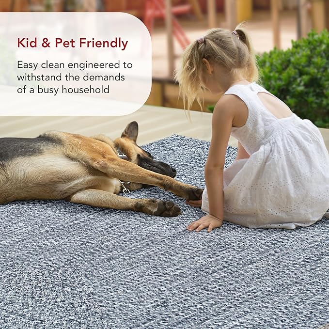 nuLOOM 8' x 10' Solid Hand Braided Indoor/Outdoor Area Rug, Pet-Friendly, High Traffic, Weather Resistant, for Patio, Balcony, Bedroom, Living, Dining Room, Wynn Navy-VerdiqueGarden