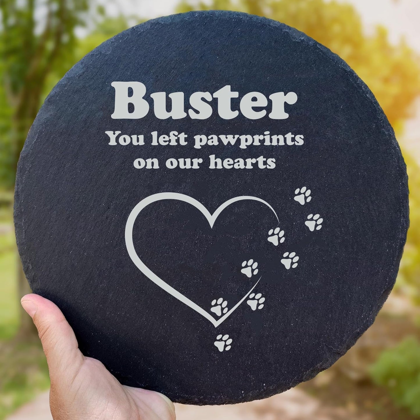 Personalized Pet Memorial Stone for Dogs and Cats | Custom Laser-Etched Weatherproof Garden Grave Marker | Natural Stone Bereavement Headstone Sympathy Gift | 4, 6, 10, or 12 Inch Heart or Circle Shape (A12)-VerdiqueGarden