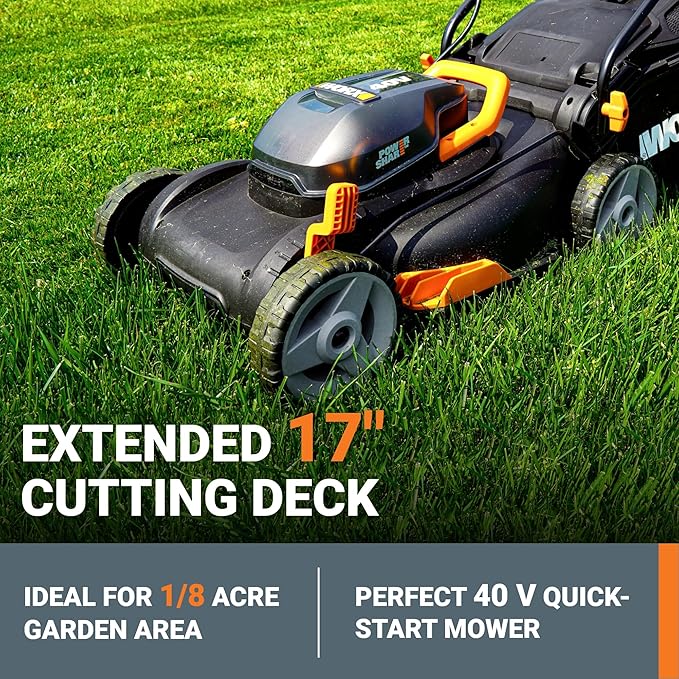WORX 40V 17" Cordless Lawn Mower for Small Yards, 2-in-1 Electric Mower Cuts Quiet, Compact & Lightweight Push Lawn Mower with 7-Position Height Adjustment – 2 Batteries & Charger Included-VerdiqueGarden