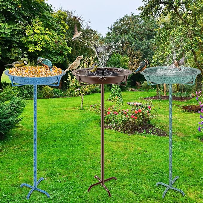 Metal Bird Bath for Outside, 36.2" Height Birdbath Bowl Standing Bird Feeders for Outdoors with 4 Prongs Base Stake, Freestanding Birdfeeders for Garden Yard Lawn Decor (Brown)-VerdiqueGarden
