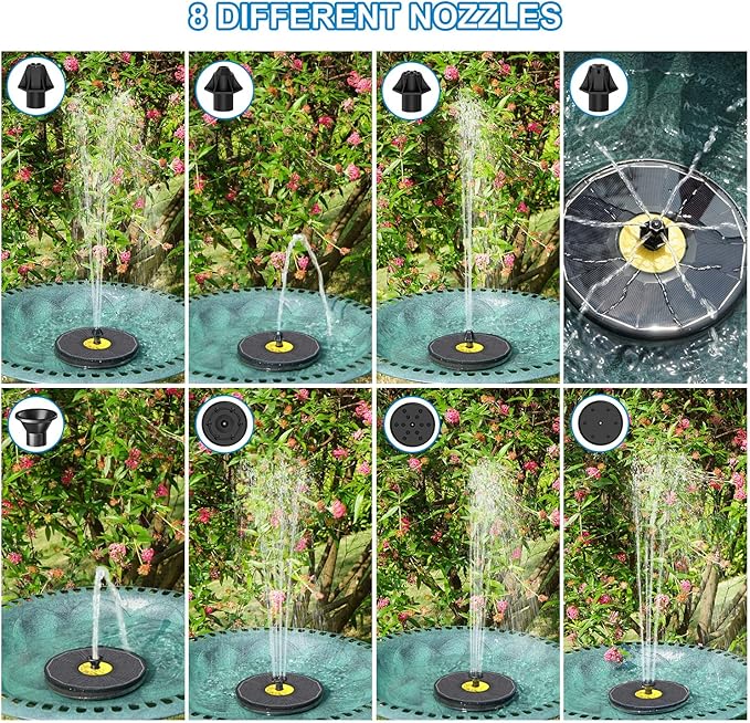 Solar Bird Bath Fountains,3.5W Glass Panel Solar Fountain Pump for Bird Bath No Battery,Solar Water Fountain Outdoor With 4 Fixed Pipes 7 Nozzles(Black)-VerdiqueGarden