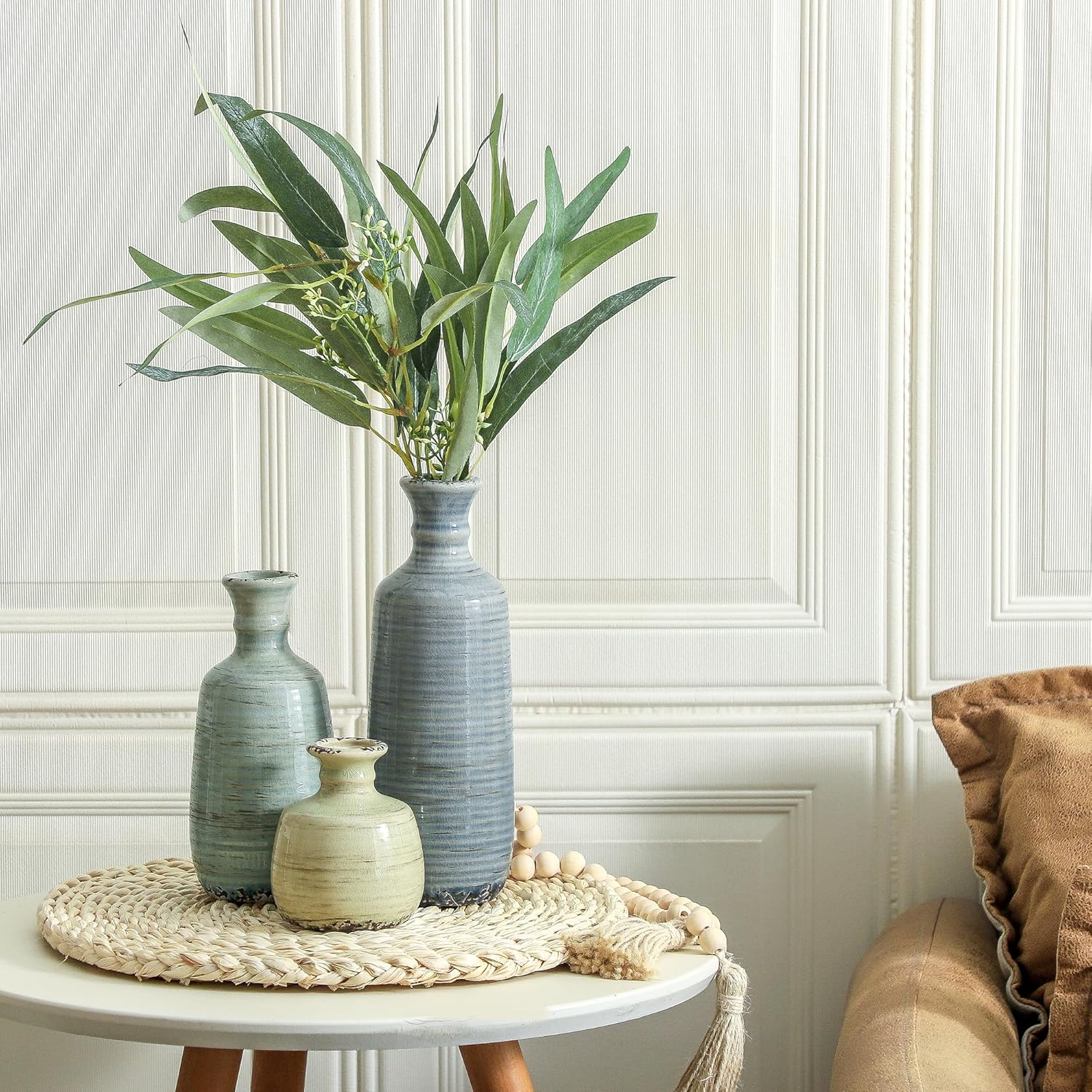 Ceramic Vase Set of 3, Rustic Neutral Vases Home Decor Farmhouse Decorative Flower Vase Modern Boho Pampass Vases for Table Mantel Entryway Shelf Living Room Kitchen Bathroom - Multicolor-VerdiqueGarden
