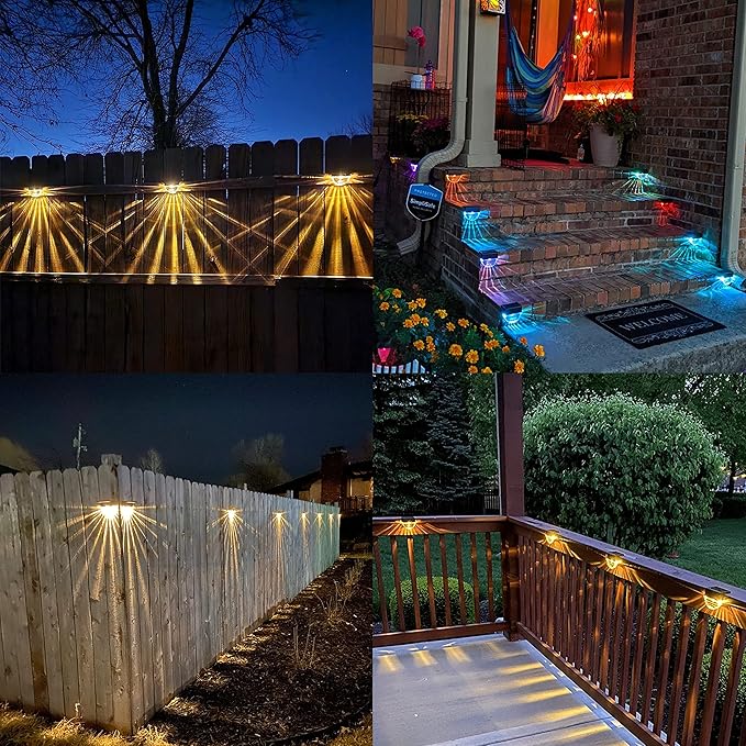 Solar Lights Outdoor, Solar Deck Lights, 6 Pack Solar Fence Step Lights Outdoor Waterproof LED for Outside Patio Stairs Yard Garden Backyard Decor, 10 Lumens,Warm White/Color Changing Lighting-VerdiqueGarden