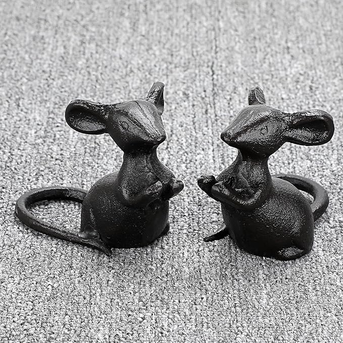 OwnMy 2 Cast Iron Cute Mouse Figurine Sculpture Black Mice Statues Carved Desktop Ornaments Figurines, Decorative Creative Animal Figurine Indoor Outdoor Statues for Garden Patio Yard Home Decoration-VerdiqueGarden