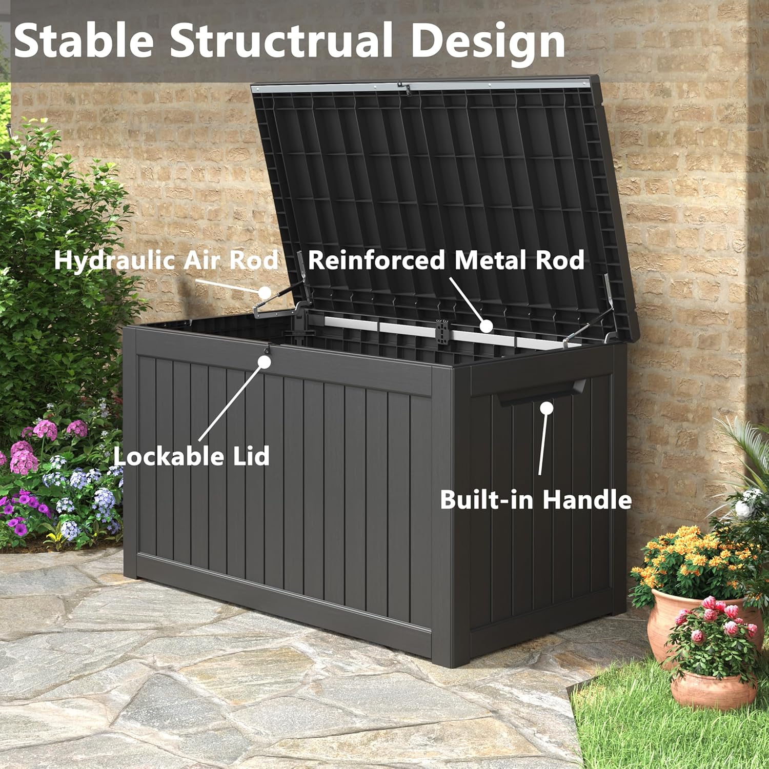 230 Gallon Outdoor Storage Box, Deck Box Resin Waterproof and UV Resistant Lightweight Deck Box for Garden Tools, Pool Supplies Organization-VerdiqueGarden