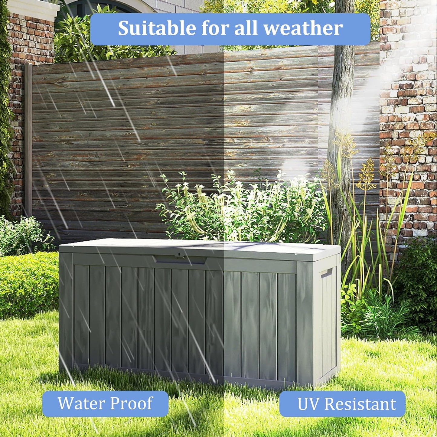 80 Gallon Coffee Resin Deck Box - Rustic Outdoor Storage for Garden Tools, Patio Essentials & Package Delivery - Weatherproof, Lockable for Farmhouse Decks-VerdiqueGarden